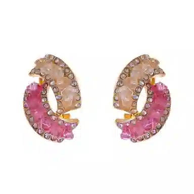 澜耀 粉棕晶环 几何 复古小众高级感 铜合金 耳环 女款