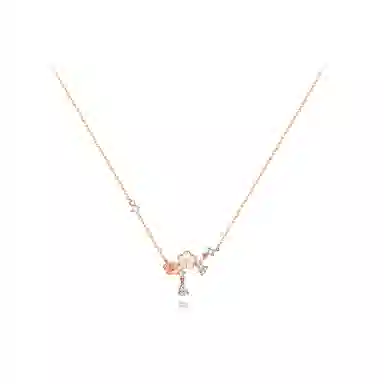 【S925银】 六桂福珠宝 樱花  小众设计经典百搭日常简约精致高级感轻奢通勤极简约会温柔气质可调节锁骨链 锆石 项链 女款