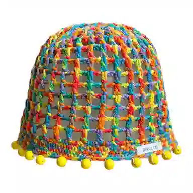 艾佳微 彩色多巴胺串珠吊坠镂空包头帽春夏季薄款民族风显脸小流苏帽子 聚酯纤维 针织帽 男女同款情侣款