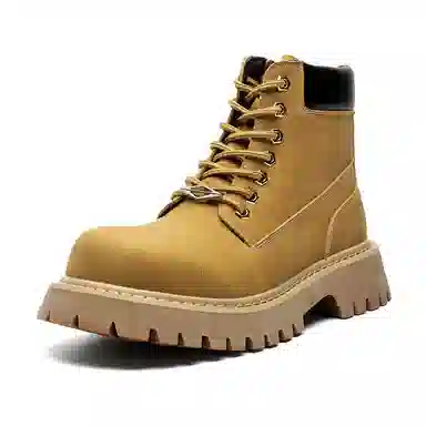 马丁靴男女同款情侣短靴 增高大黄靴 英伦风侧拉链户外登山工装靴