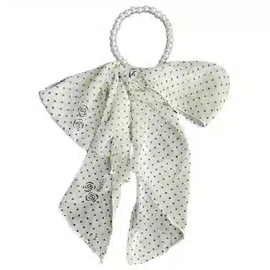 艾佳微 高级感波点玫瑰珍珠夏季薄款系脖飘带围巾百搭长条丝带 丝巾 男女同款情侣款