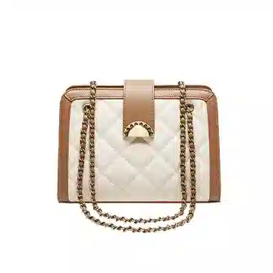 纳兰杜 包包女包 百搭菱格小香风潮流时尚高颜值 牛皮合成革 通勤包腋下包链条包单肩斜挎包 中号 女款 子夜黑/米白拼杏色