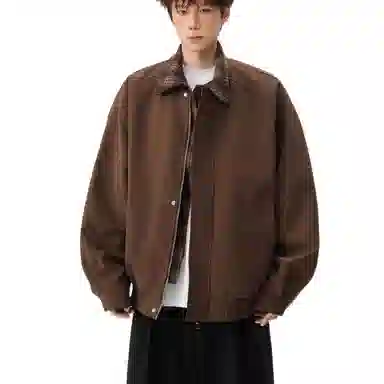 轻迎  美式复古巴恩风假两件夹克宽松拼接外套高级感棒球服 男款