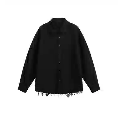 【dme】 美式潮牌复古做旧毛边长袖纯色简约宽松休闲百搭上衣衬衫 男女同款