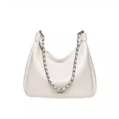 纳兰杜 时尚百搭通勤休闲软皮托特包 牛皮 链条包腋下包单肩包 大号 女款 子夜黑/米白色