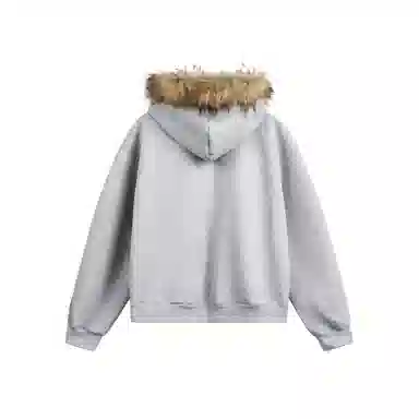 【dme】 美式复古字母刺绣印花毛领连帽开衫潮流宽松休闲百搭上衣卫衣 男女同款