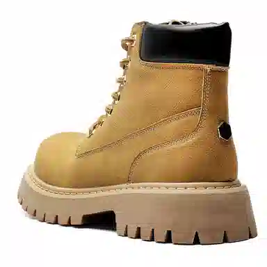 马丁靴男女同款情侣短靴 增高大黄靴 英伦风侧拉链户外登山工装靴