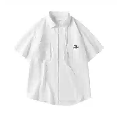 领航骆驼 时尚街头纯色简约印花基础款潮流百搭透气垂感翻领短袖衬衫  男女同款