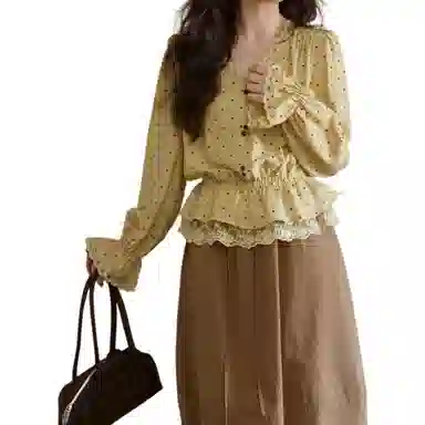 谜秀 黄色波点亚麻衬衫 女款