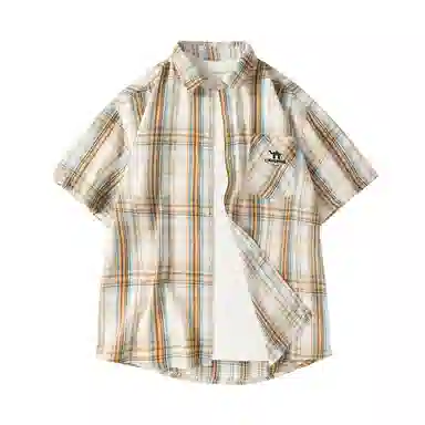 领航骆驼 学院风日系多彩格纹纽扣翻领宽松百搭潮流休闲长袖高街格子衫外套情侣款高级感    衬衫 男女同款