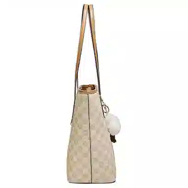 老人头 时尚简约小众设计印花百搭通勤托特包 合成革 单肩包 常规 女款 卡其色