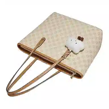 老人头 时尚简约小众设计印花百搭通勤托特包 合成革 单肩包 常规 女款 卡其色