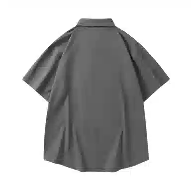 领航骆驼 时尚街头纯色简约印花基础款潮流百搭透气垂感翻领短袖衬衫  男女同款