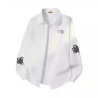 加菲猫家族 美式潮流时尚加菲猫卡通植物花卉印花百搭无性别主义落肩袖翻领衬衣叠穿春秋款日常通勤长袖少年感宽松上衣休闲外套衬衫 男女同款