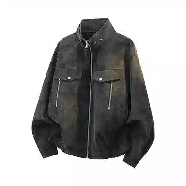 艾梵斯贝 美式复古潮流立领扎染高级感设计无性别主义高街风潮牌日常通勤百搭帅酷气质宽松休闲皮衣 男女同款