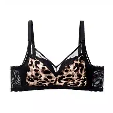 二三二三 透气吸汗蕾丝花边亲肤柔软聚拢塑型防下垂无痕舒适豹纹纯欲美背时尚百搭无钢圈可调节肩带文胸 女款