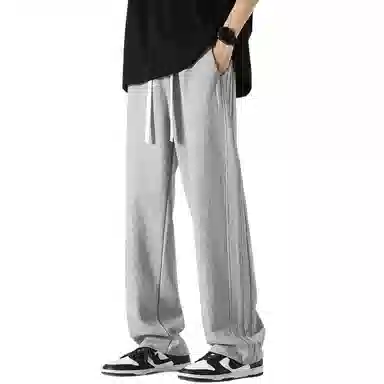 顶峰保罗 纯色冰丝垂感条纹直筒日系潮牌无性别主义宽松高街阔腿舒适百搭时尚运动裤休闲裤 男女同款