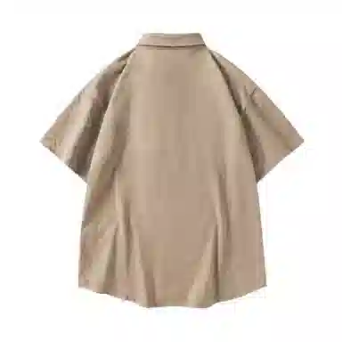 领航骆驼 时尚街头纯色简约印花基础款潮流百搭透气垂感翻领短袖衬衫  男女同款