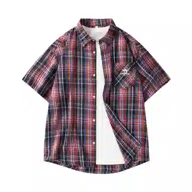 领航骆驼 学院风日系多彩格纹纽扣翻领宽松百搭潮流休闲长袖高街格子衫外套情侣款高级感    衬衫 男女同款