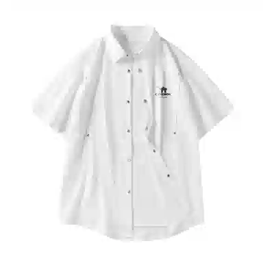 领航骆驼 嘻哈街头美式时尚翻领痞帅复古潮牌凉感透气薄款宽松休闲百搭轻商务通勤落肩短袖   衬衫  男女同款