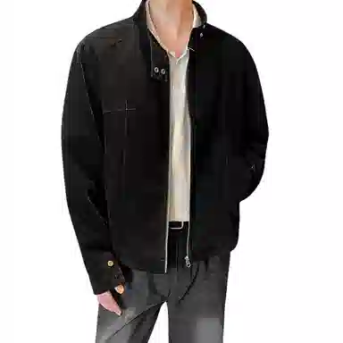 冈哉 美拉德麂皮皮上衣解构拼接立领设计美式复古高街痞帅休闲做旧纯色垂感小众夹克外套 男女同款