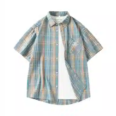 领航骆驼 学院风日系多彩格纹纽扣翻领宽松百搭潮流休闲长袖高街格子衫外套情侣款高级感    衬衫 男女同款