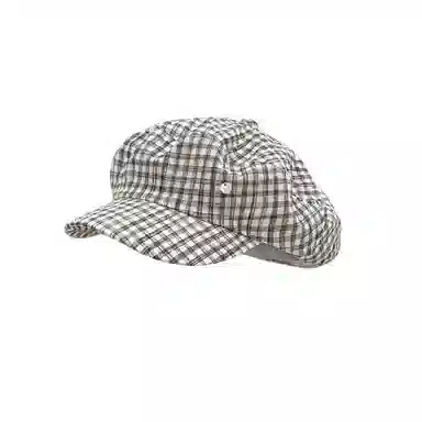 艾佳微 海军风小众格纹金属小标文艺显白春夏遮阳时髦优雅显脸小 棉 贝雷帽 男女同款情侣款