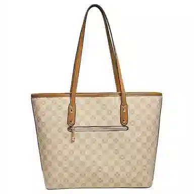 老人头 时尚简约小众设计印花百搭通勤托特包 合成革 单肩包 常规 女款 卡其色