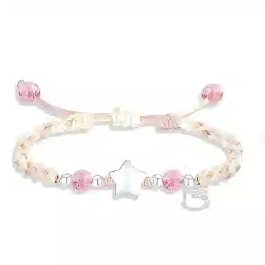 【S999纯银招财猫】 京华录 少女星愿 粉色甜美可爱立体星星造型设计转运珠编织绳 甜蜜浪漫小清新恋爱告白 琉璃 手绳 男女同款情侣款