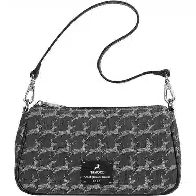 妙迪 复古时尚小众设计高级感法棍麻将包 织物 单肩包 女款 丹宁黑