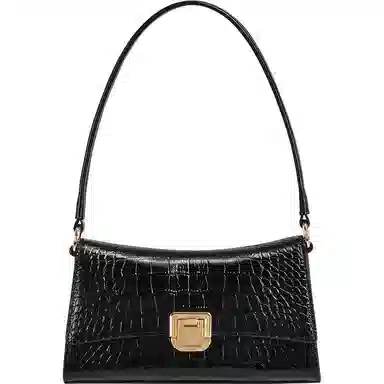 妙迪 高级质感百搭通勤时尚鳄鱼纹高质感优雅气质腋下法棍包派对聚会 牛皮 单肩斜挎包 女款 子夜黑