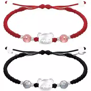 【999银】 絮物 简约设计感小熊款纯手工编织小众甜美国潮新中式轻奢百搭新中式高级感出游新宠吸睛神器#好运 织物 手绳 男女同款情侣款