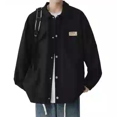 顶峰保罗 美式纯色翻领上衣无性别主义宽松休闲痞帅百搭潮牌衬衫式外套夹克 男女同款