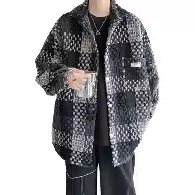 顶峰保罗 格子潮牌美式复古工装宽松休闲  运动外套无性别主义痞帅时尚百搭大码翻领夹克 男女同款