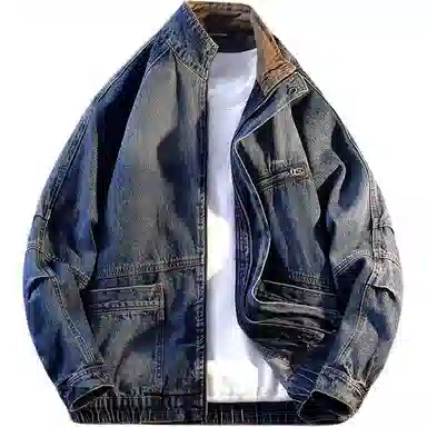 【dme】 立领机车风时尚潮流拉链夹克春秋季水洗做旧宽松上衣美式复古潮牌牛仔外套 男女同款