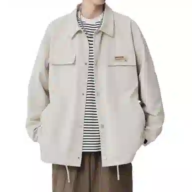 顶峰保罗 美式纯色翻领上衣无性别主义宽松休闲痞帅百搭潮牌衬衫式外套夹克 男女同款