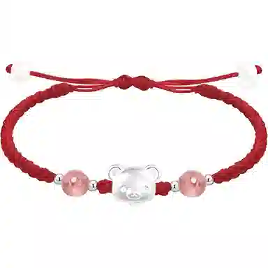 【999银】 絮物 简约设计感小熊款纯手工编织小众甜美国潮新中式轻奢百搭新中式高级感出游新宠吸睛神器#好运 织物 手绳 男女同款情侣款