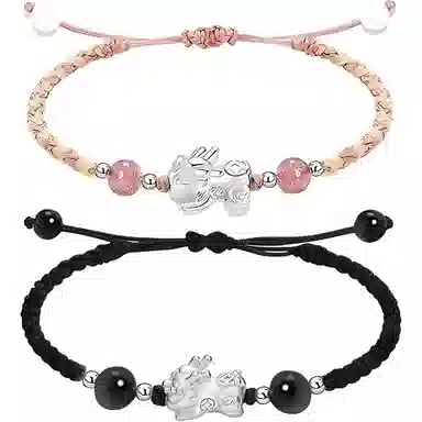 【999银】 絮物 简约高级感谁貔貅出游新宠吸睛神器小众甜美国潮新中式轻奢百搭新中式纯手工编织#好运 织物 手绳 男女同款情侣款