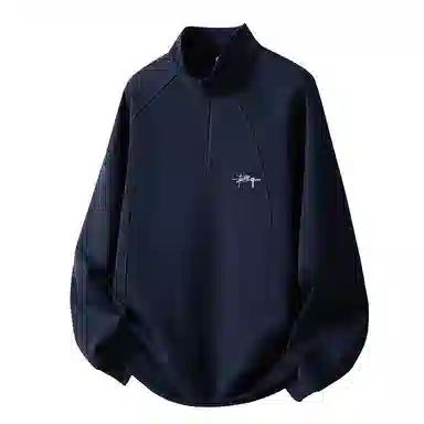 虫小绿 高级时尚感立领品牌个性签名设计拼接半拉链宽松休闲百搭舒适长袖纯色日常通勤简约中性潮流卫衣 男女同款