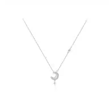 【S925银】 六桂福珠宝 星月系列 小众设计经典百搭学生日常简约精致高级感轻奢通勤极简约会温柔气质可调节锁骨链 锆石 项链 女款