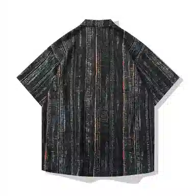 【dme】 复古翻领冰丝短袖宽松潮流休闲条纹夏季衬衣衬衫 男女同款