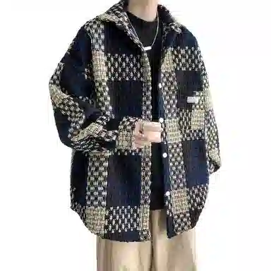 顶峰保罗 格子潮牌美式复古工装宽松休闲  运动外套无性别主义痞帅时尚百搭大码翻领夹克 男女同款