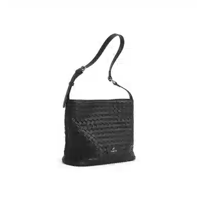 妙迪 早秋人气款秋冬时尚小众设计时尚高级感百搭简约时尚通勤编织工艺水桶包 羊皮 单肩腋下斜挎包 男女同款情侣款 子夜黑