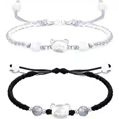 【999银】 絮物 简约设计感小熊款纯手工编织小众甜美国潮新中式轻奢百搭新中式高级感出游新宠吸睛神器#好运 织物 手绳 男女同款情侣款