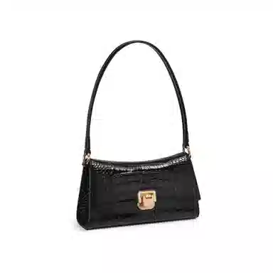 妙迪 高级质感百搭通勤时尚鳄鱼纹高质感优雅气质腋下法棍包派对聚会 牛皮 单肩斜挎包 女款 子夜黑