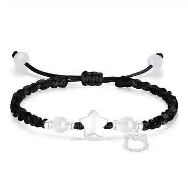 【S999纯银招财猫】 京华录 少女星愿 粉色甜美可爱立体星星造型设计转运珠编织绳 甜蜜浪漫小清新恋爱告白 琉璃 手绳 男女同款情侣款