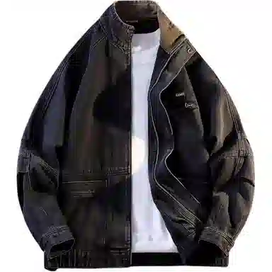 【dme】 立领机车风时尚潮流拉链夹克春秋季水洗做旧宽松上衣美式复古潮牌牛仔外套 男女同款