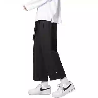 顶峰保罗 两穿直筒美式潮牌宽松运动抽绳长裤无性别主义痞帅时尚百搭简约束脚休闲裤 男女同款
