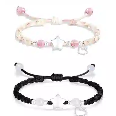 【S999纯银招财猫】 京华录 少女星愿 粉色甜美可爱立体星星造型设计转运珠编织绳 甜蜜浪漫小清新恋爱告白 琉璃 手绳 男女同款情侣款