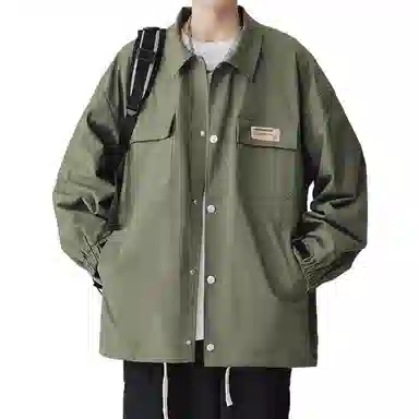 顶峰保罗 美式纯色翻领上衣无性别主义宽松休闲痞帅百搭潮牌衬衫式外套夹克 男女同款